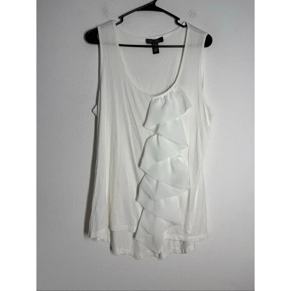 Cable & Gauge White Sleeveless Ruffle Front Tank Top Blouse Women’s XL Soft - Picture 2 of 9